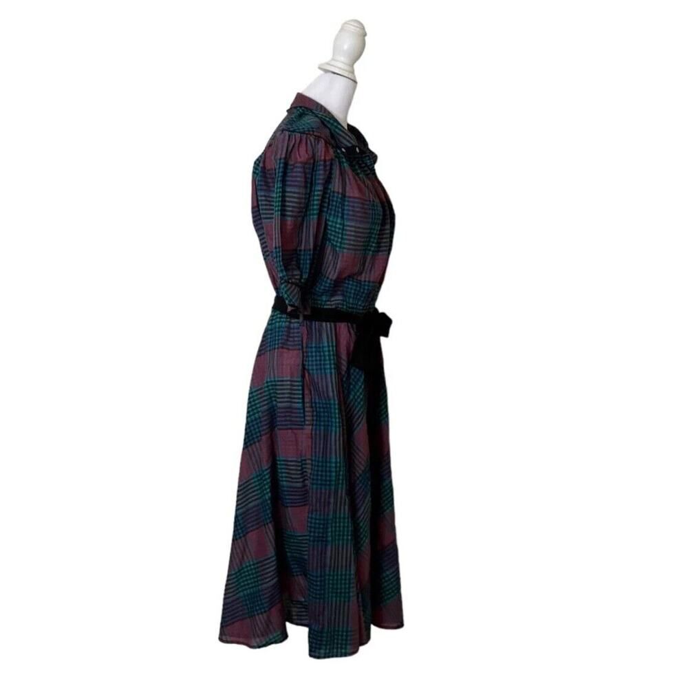 Millicent California Vintage Plaid Womens Puff Short Sleeve Belted Dress US 14 - Picture 5 of 8